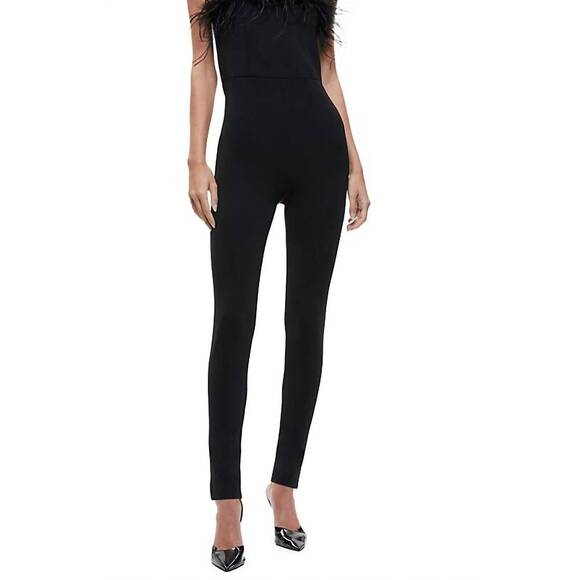 NEW ALICE + OLIVIA women's feather trim jumpsuit in black - Picture 1 of 2